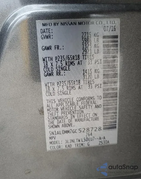 2016 Infiniti Qx60 из США, поврежденный, VIN 5N1AL0MM7GC528728